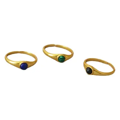 Adjustable Vintage Gold Ring with Black Stone