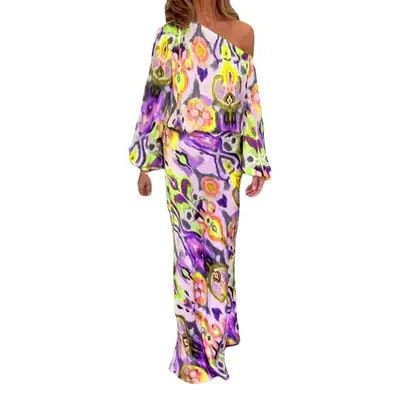 2022 Printed Long Sleeve Fishtail Dress Set Women