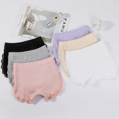 Girls Cotton Safety Shorts Purple Lace Trim
