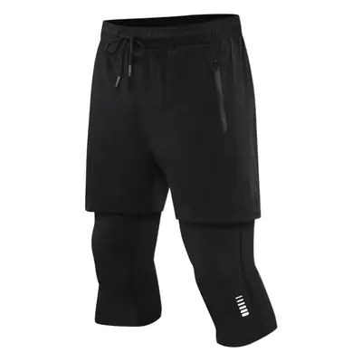 Men's Black Cropped Fake Two-Piece Fitness Shorts