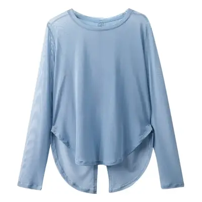 Women's Long Sleeve Mesh Top Light Blue Hollow Outerwear