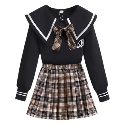 Girls Plaid Sweater Set Winter Cozy Skirt Set