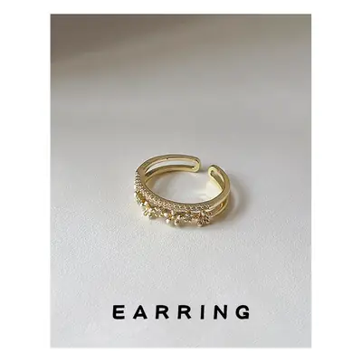 Gold Plated Zircon Flower Drop Ring Adjustable