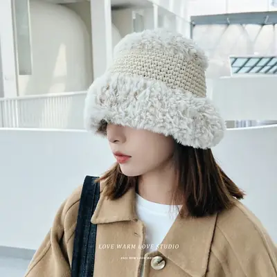 Women's Warm Fur Fisherman's Hat Brown Winter