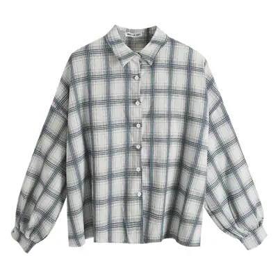 Women Plaid Loose Mid Sleeve Long Sleeve Sun Protection Jacket