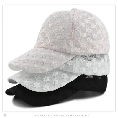 Black Lace Women's Sun Hat with Hollow Flower Design