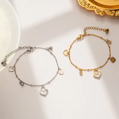 Stainless Steel Heart Beads Bracelet for Women