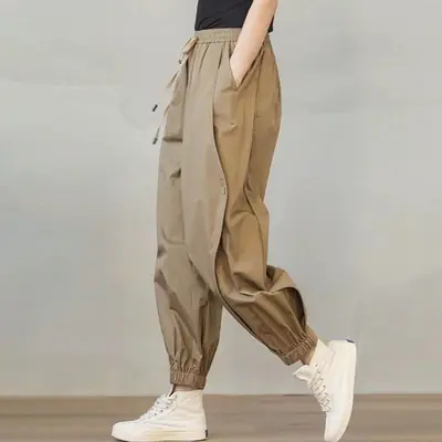 2026 Japanese Style Harem Pants for Women Loose Drawstring Tan