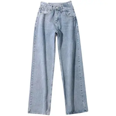 Wide Leg Irregular High Waist Denim Pants for Girls