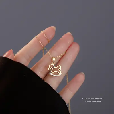 S925 Sterling Silver Diamond Small Trojan Necklace Women's Light Luxury Cute Elegant Niche Design Sense Zodiac Clavicle Chain