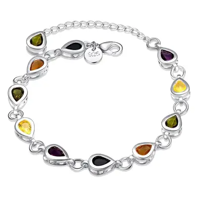 925 Plated Silver Colored Stone Zircon Drop Bracelet for Women