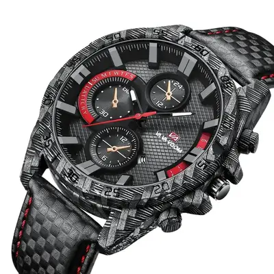 Carbon Fiber Military Style Wristwatch with Red Dial