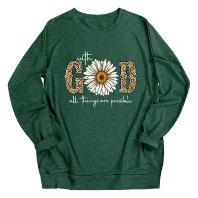 Green Sunflower Print Long Sleeve T-Shirt