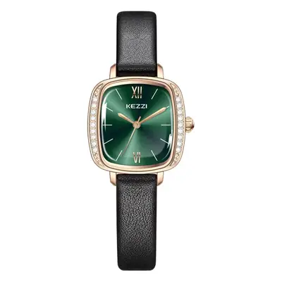 Women's Square Watch with Black Strap and Rose Gold Accents