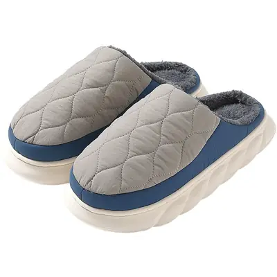 Winter Men's Quilted Cotton Slippers Blue Large