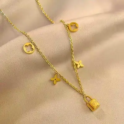 Gold Lock Clover Necklace for Women