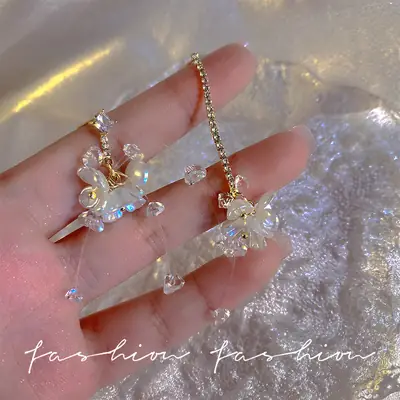 Micro inlaid Zircon Orchid Earrings Silver Needle High Grade