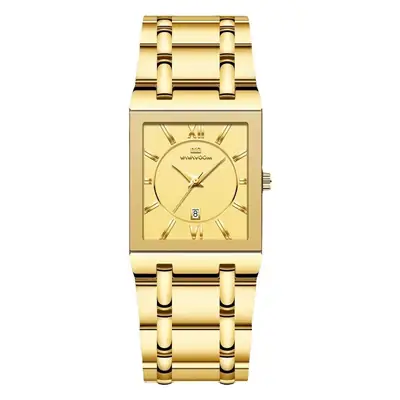 Men's Square Watch Black Gold Quartz Waterproof
