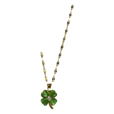 New Cat's Eye Stone Four-Leaf Clover Necklace Women Titanium Steel 18K Gold