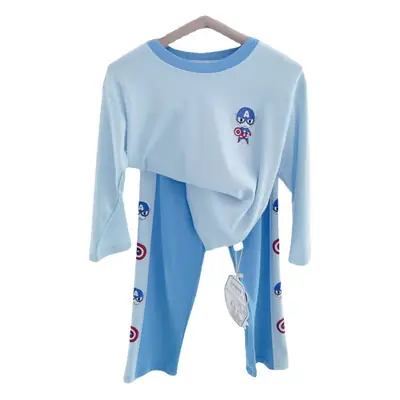 Autumn Loose Pajama Suit for Girls Beige Blue