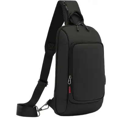 Men's Black Crossbody Phone Bag with USB Charging