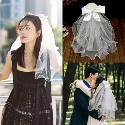 White Veil Bow Short Hair Accessories for Women