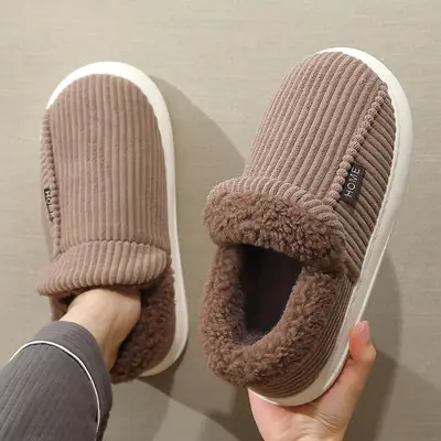 Women Winter Plush Slippers Brown Large
