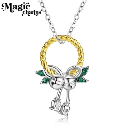 Cute Bell Wreath Necklace for Women Gold Green Leaf