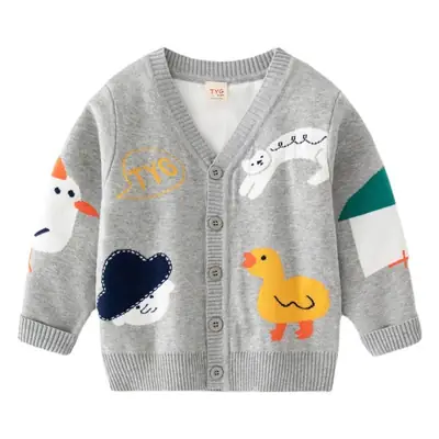 2025 New Kids Animal Print Cardigan Sweater Grey
