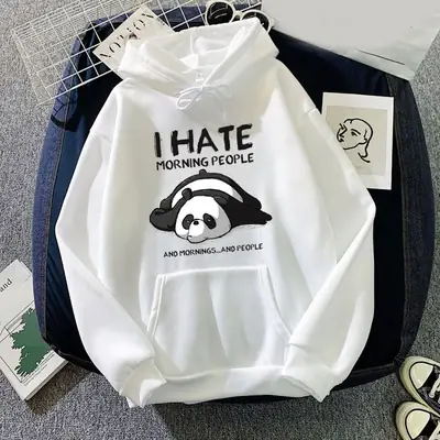Blue Hooded Sweatshirt with Panda Print for Men Women