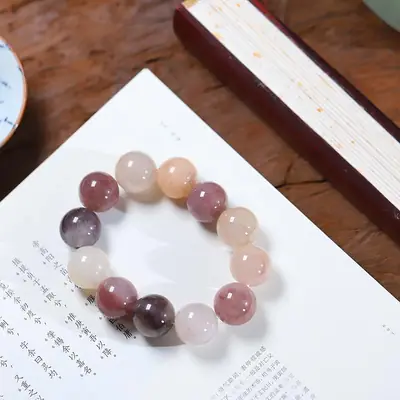 Natural Xinjiang Golden Silk Jade Violet Bead Bracelet for Men and Women