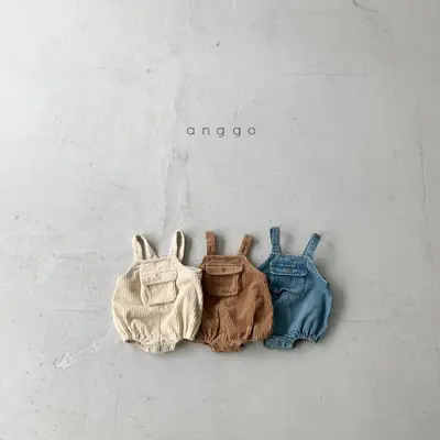 Korean Style Kids Cotton Shorts with Flap Pocket & Suspenders