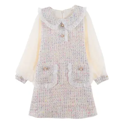 Girls' Cross-Border Skirts with Lace Collar & Chiffon Outerwear