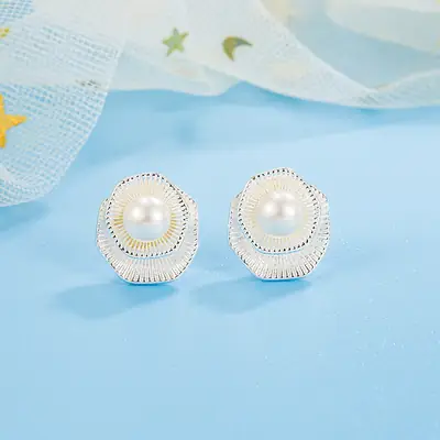 Geometric Lotus Freshwater Pearl Earrings Women