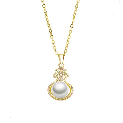 Gold Zircon Pearl Pendant Necklace for Women