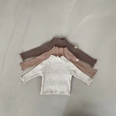 Korean Style Cotton Turtleneck Baby Shirt Brown