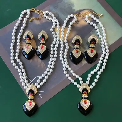 Real Gold Plated Pearl Necklace with Red Heart Pendant