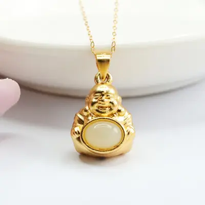 Guan Yu Buddha Pendant S925 Gold White Jade