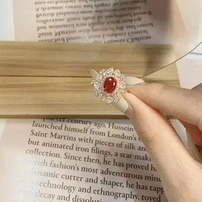 High-End Red Gemstone Open Ring for Women