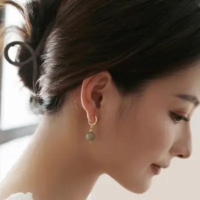 Natural Green Jade Round Earrings for Women
