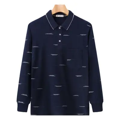 Dad Cotton Long Sleeve Polo Shirt Olive Green