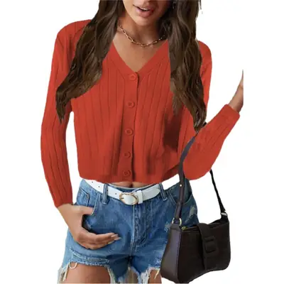 2024 Button Knitted V-Neck Cardigan Coat for Women