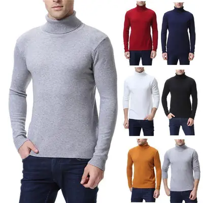 Men's Black High Collar Pullover Sweater Long Sleeve