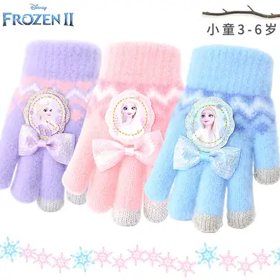 Frozen Five-Finger Gloves for Girls Toddler Bow Elsa
