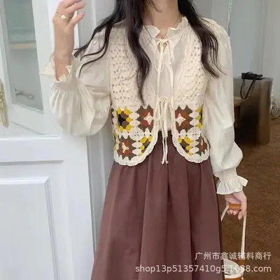 Autumn Embroidered Crochet Vest Vest Top Women