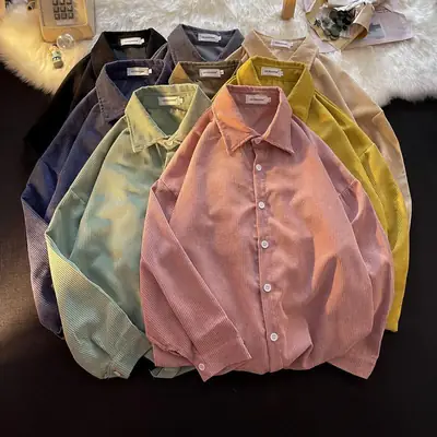 Long Sleeve Corduroy Shirt Korean Style Loose Fashionable Casual Shirt for Teenagers Men's Hong Kong Style Autumn