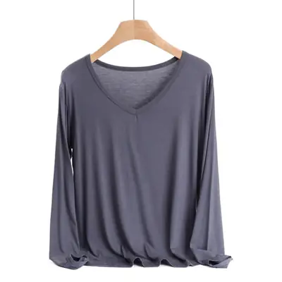 Women's Teal V-Neck Long Sleeve T-Shirt