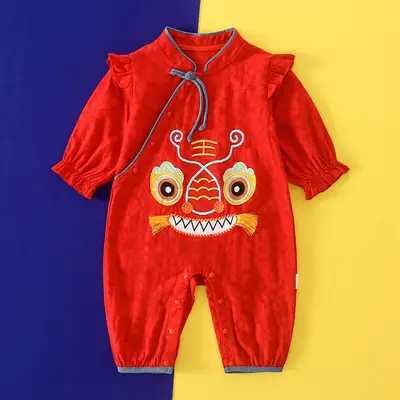 Red Long-Sleeved Women's Jumpsuit with Drawstring