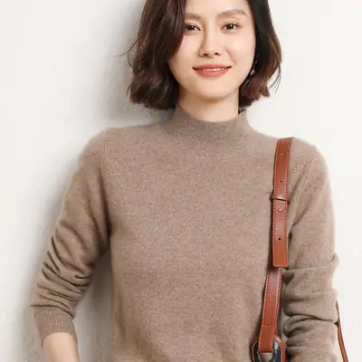 Women's 2025 Knit Half-Turtleneck Sweater Brown