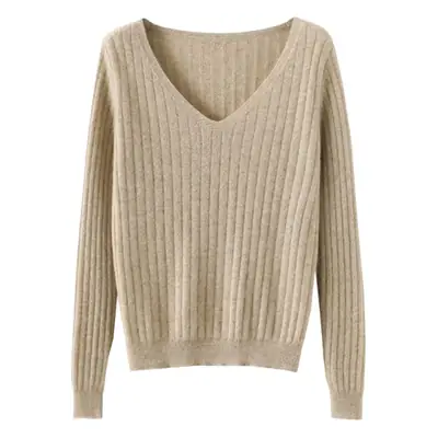Women's V-Neck Knitted Sweater Base Wool 2024 Autumn